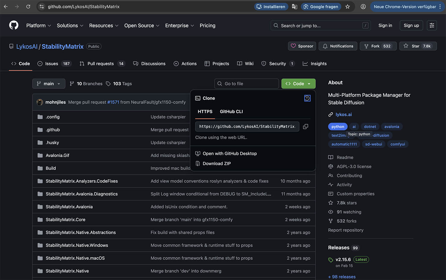 Stability Matrix — Add Package screen
